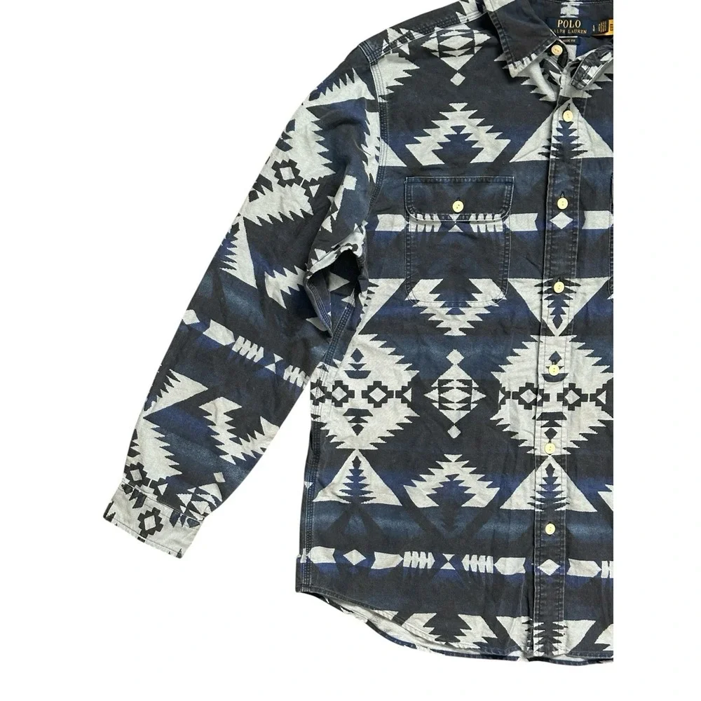 Polo Ralph Lauren Classic Fit Southwestern Aztec Tribal Button Blue‎ Shirt Sz L